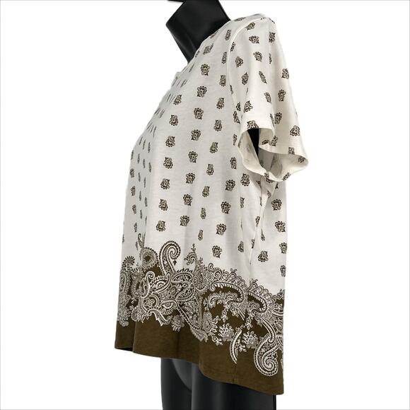 Ann Taylor Paisley Trim Tee Shirt in Cream/Green size XL - Picture 4 of 6